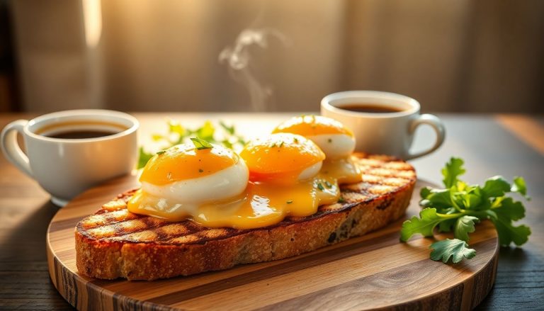 Œufs brouillés ultra-crémeux servis sur toast, décorés de ciboulette, brunch maison savoureux et chaleureux.