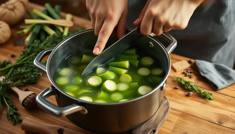 Bol de bouillon de légumes avec des verts de poireaux