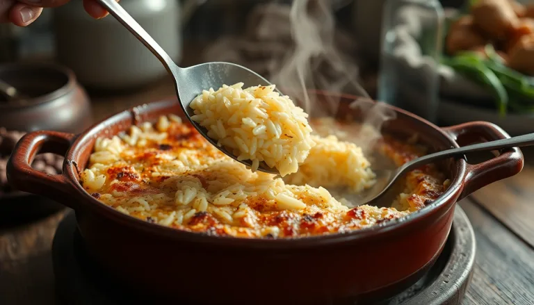 Un gratin de riz crémeux et doré au four