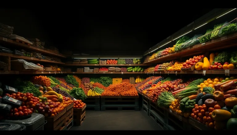 Grande quantité de nourriture invendue dans un supermarché, soulignant le gaspillage.