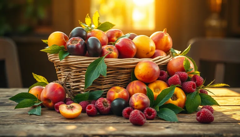 Panier débordant de fruits frais variés, certains commençant à montrer des signes de surmaturité