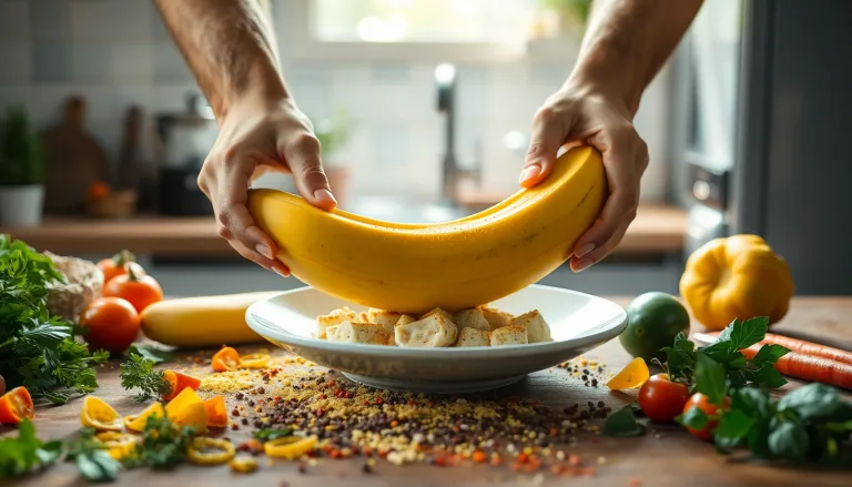 Peau de banane luxuriante avec une étincelle symbolisant une découverte culinaire
