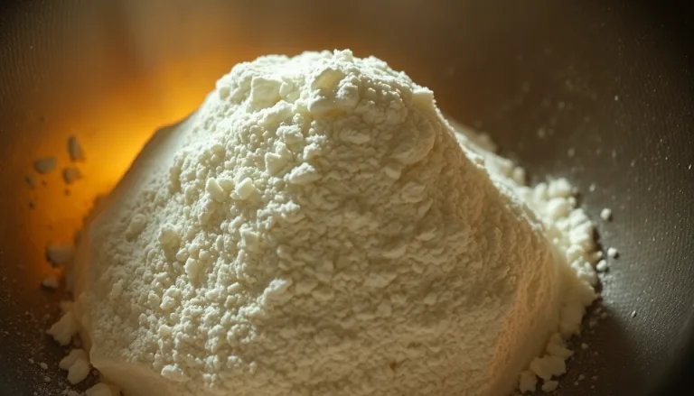 Un bol de farine et de sucre formant des grumeaux, l'air désespéré d'un cuisinier à côté.