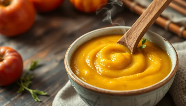 Une cuillère plongeant dans une purée de pommes de terre d'une onctuosité parfaite.