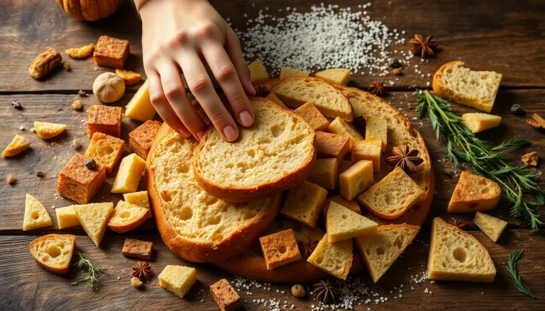 Des morceaux de pain rassis transformés en croûtons dorés dans un plat
