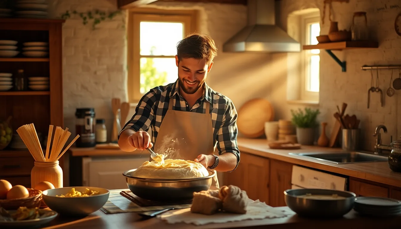 Un couple souriant partageant un pain artisanal fraîchement cuit.