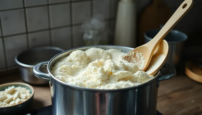 Sacs de farine et de sucre ouverts, montrant des amas de poudre agglomérée par l'humidité ambiante dans un garde-manger.