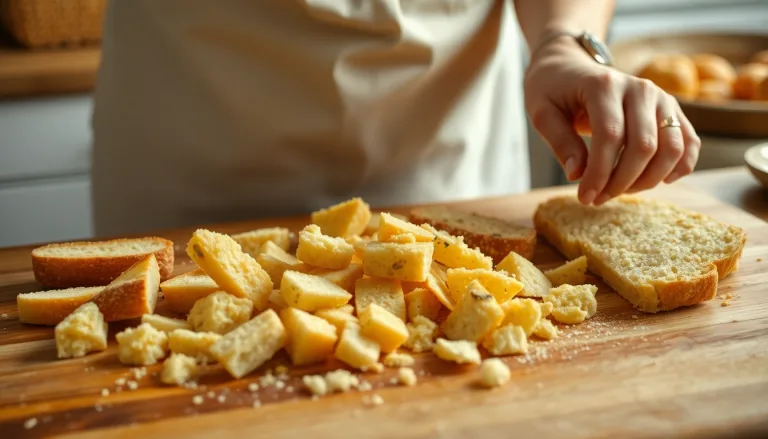 Des morceaux de pain transformés en une gourmandise croustillante.