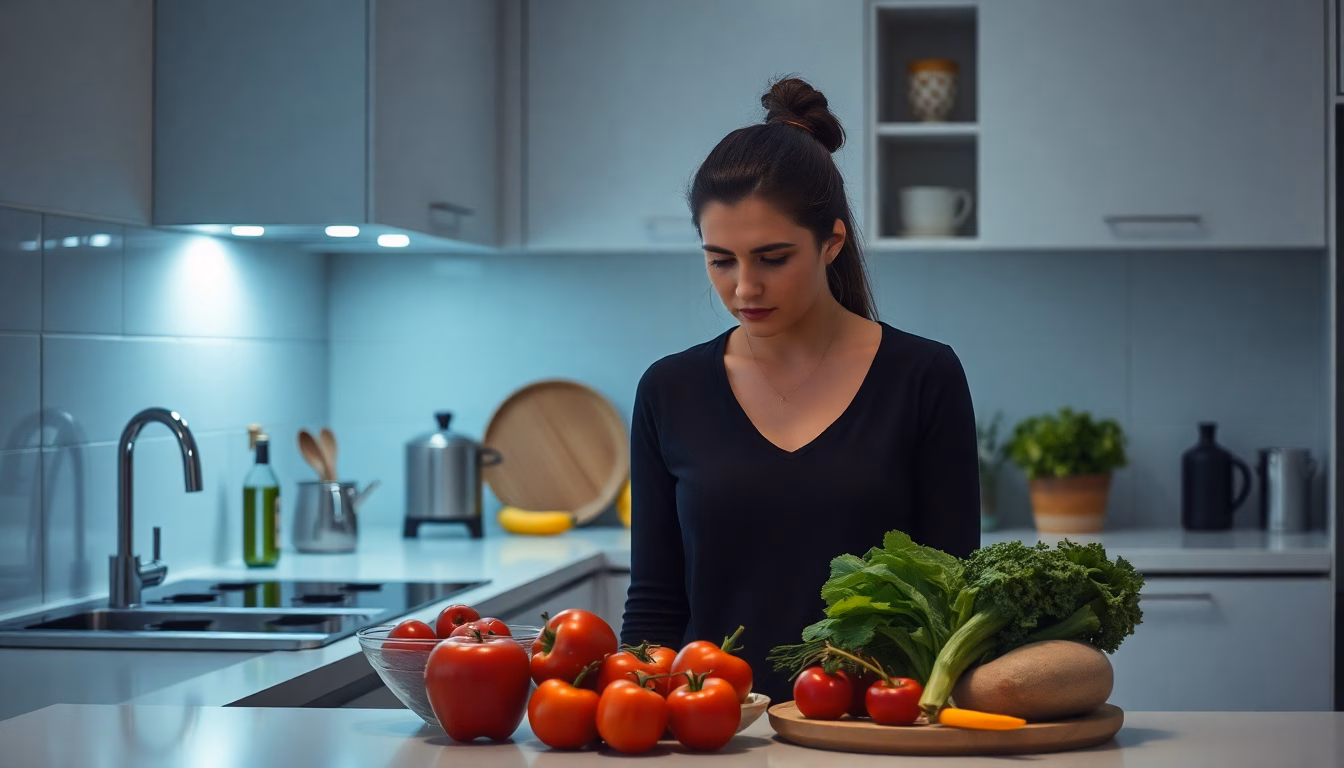 Personne regardant une cuisine encombrée avec un air découragé