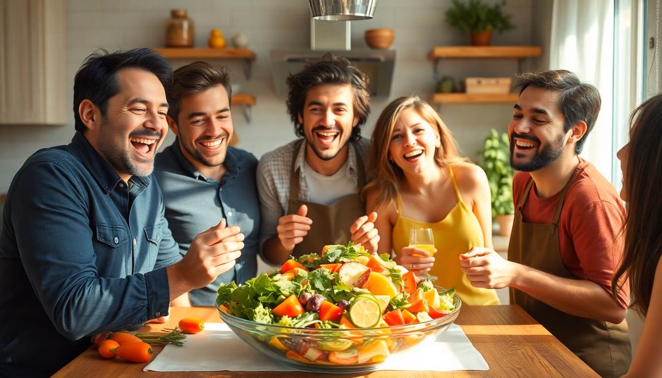 Une salade fraîche et colorée, joliment dressée, symbolisant l'improvisation réussie.