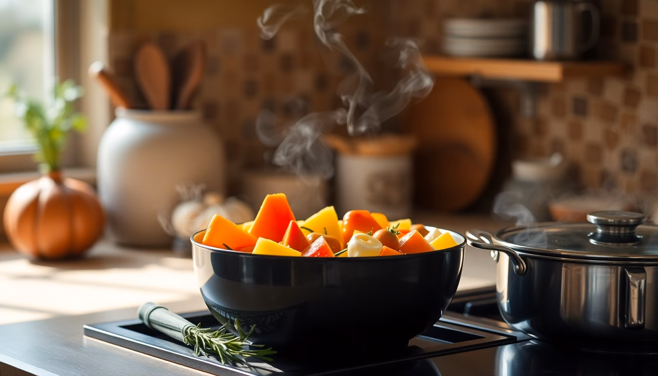 Bol de bouillon fumant enrichi par de l'eau de cuisson de légumes