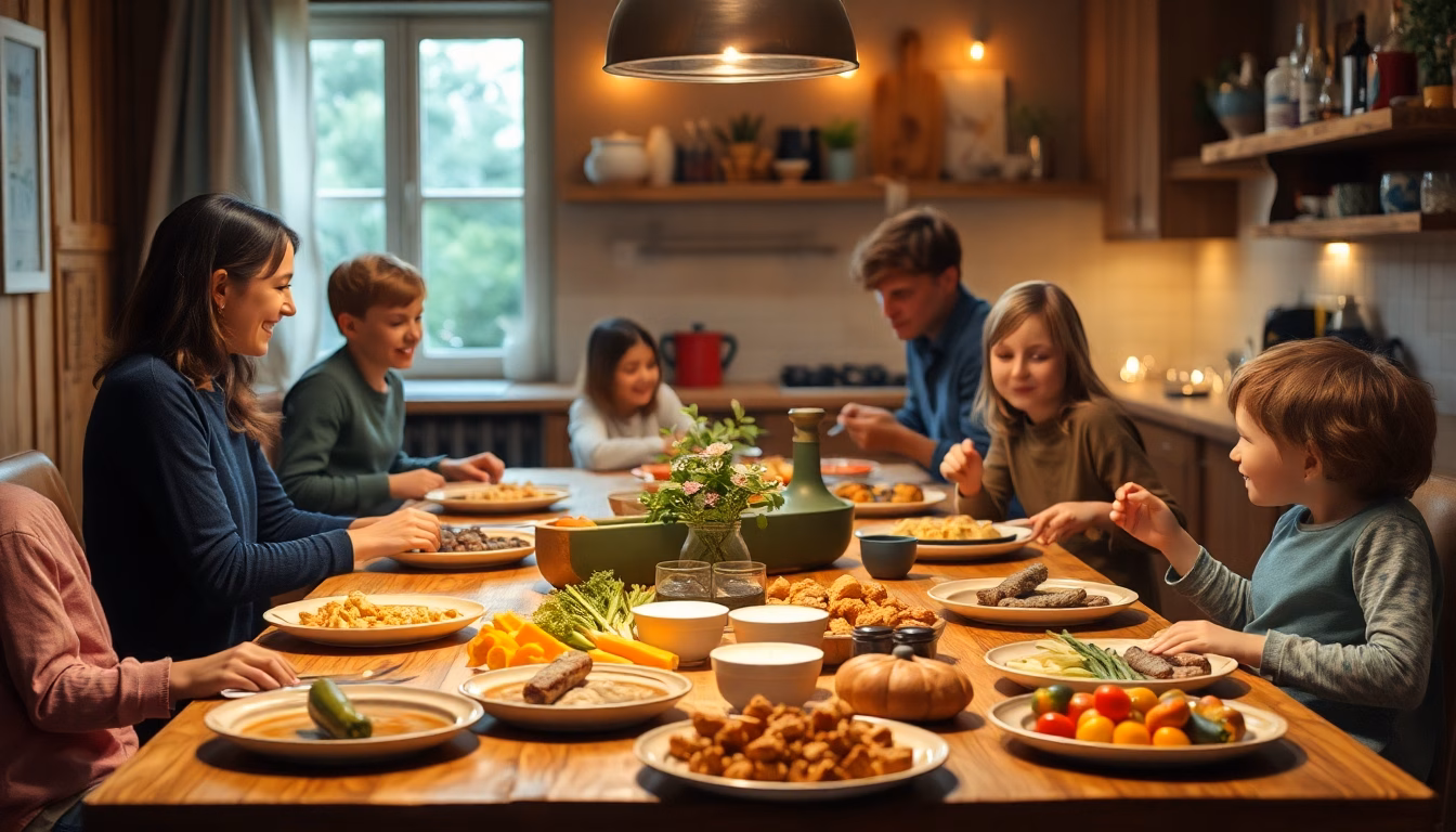 Une table dressée avec un plat convivial préparé à partir de restes