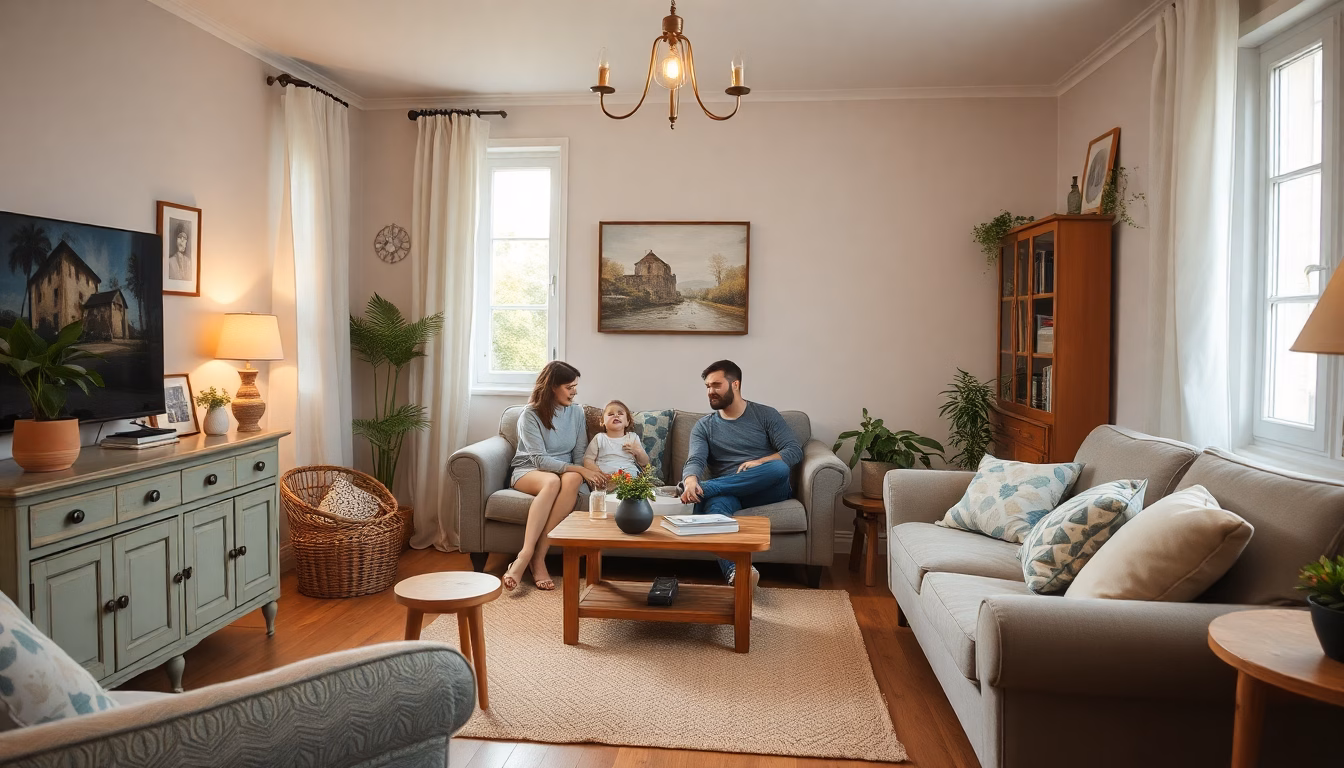 Salon moderne et chaleureux décoré