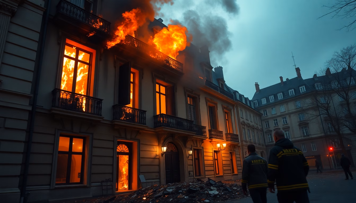 Pompiers combattant un incendie à Matignon