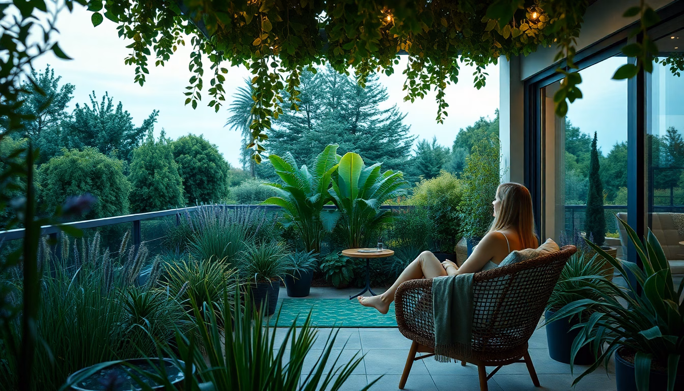jardin luxuriant avec des plantes tendance