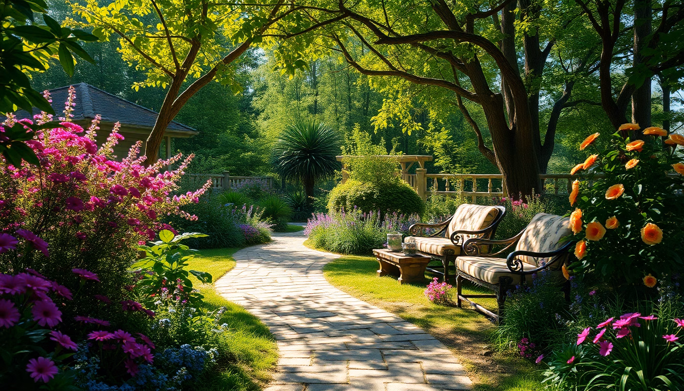 jardin luxuriant et fleuri