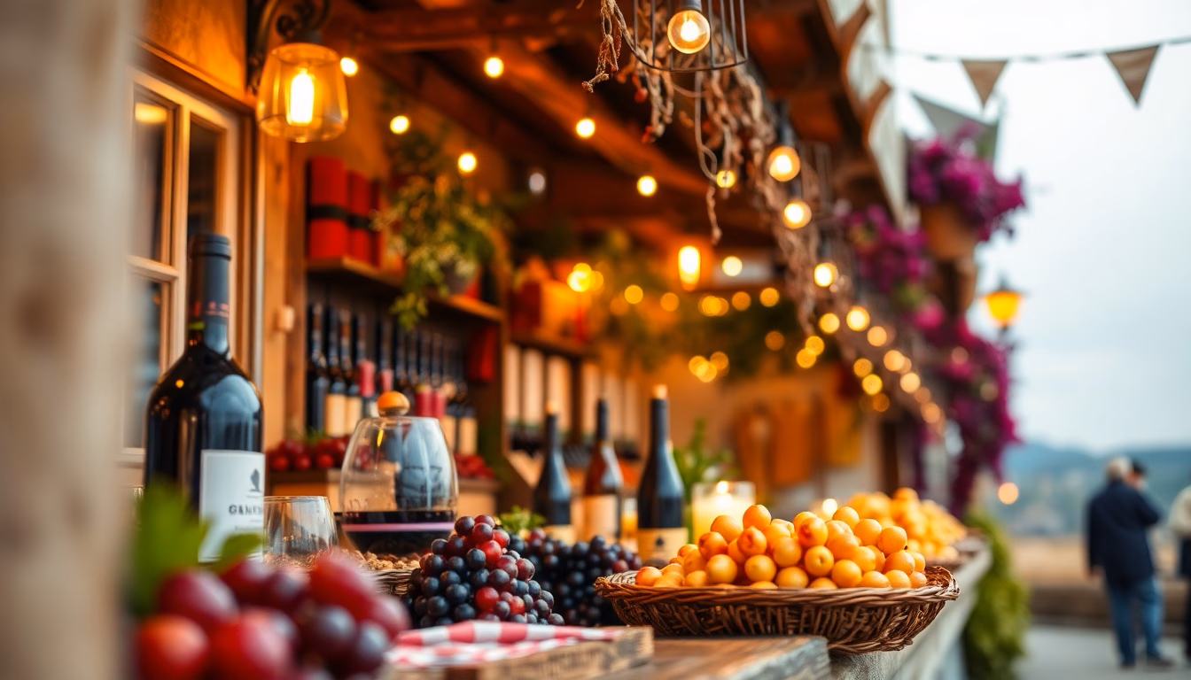 Un groupe de vignerons souriants pose devant une table garnie, prêts à célébrer la fin des vendanges.