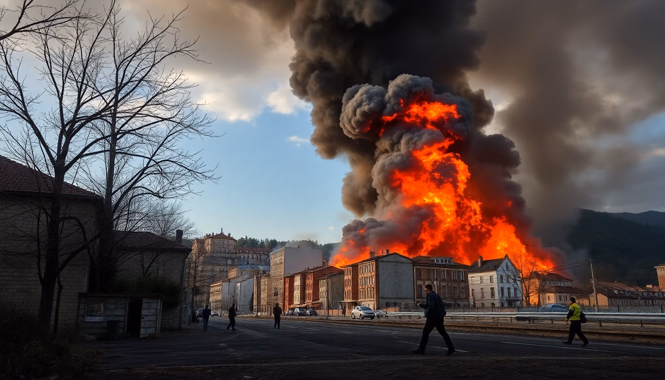 pompiers combattant un incendie en ville