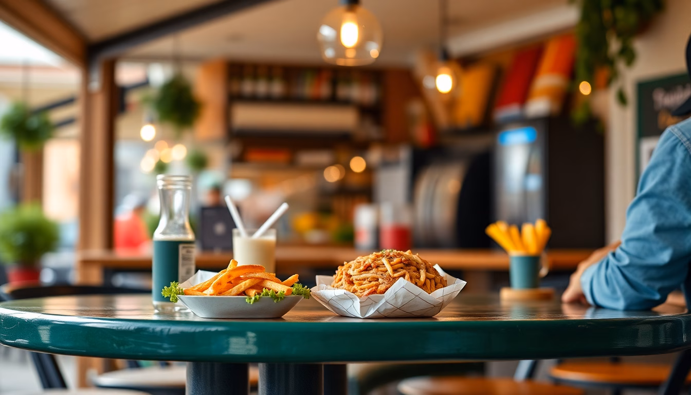 Logo Uber Eats sur un smartphone avec des plats appétissants